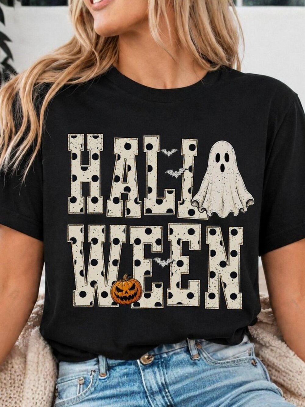 Trending Halloween Shirt, White Dots Ghost Tee